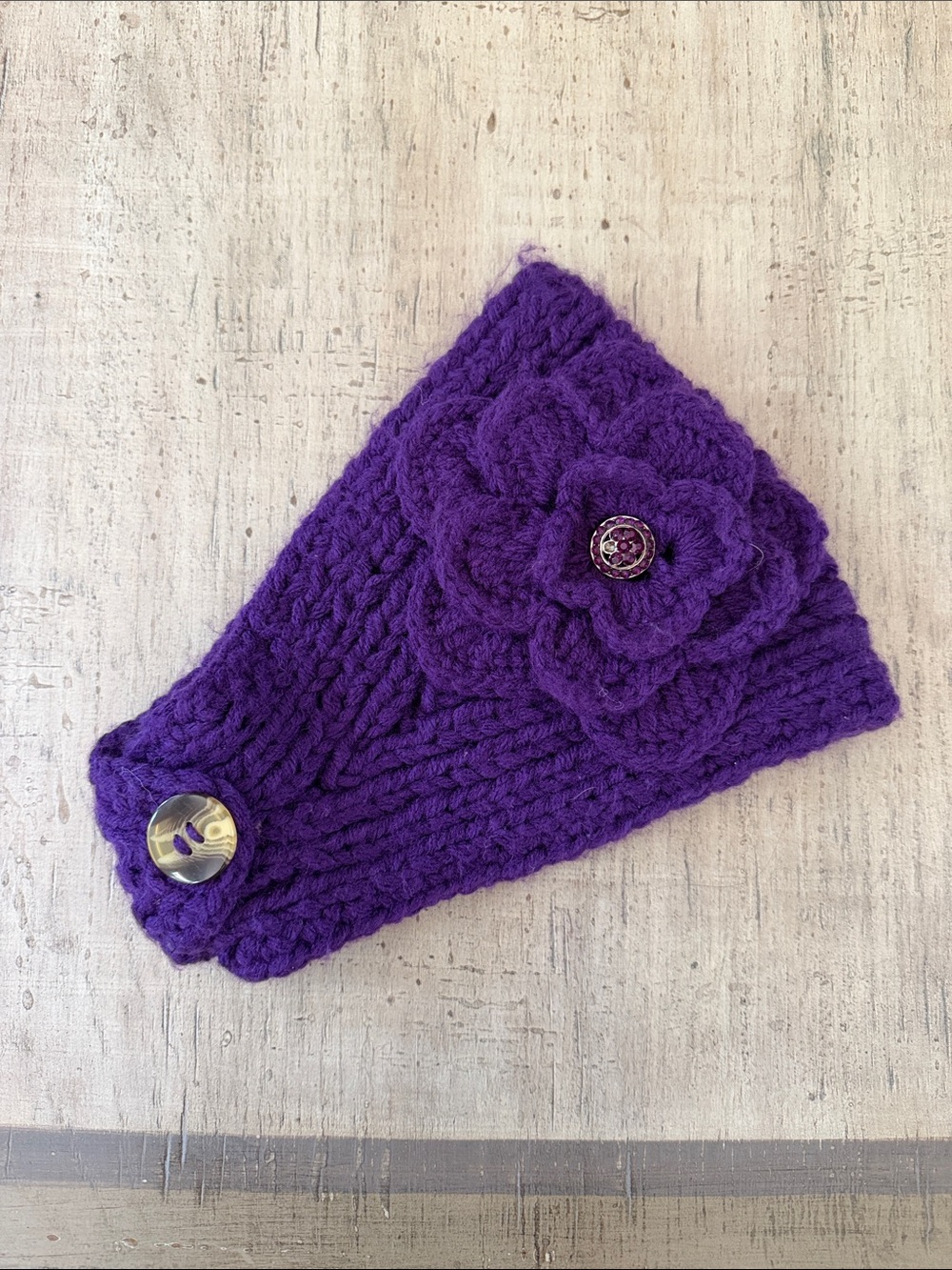 C.C Purple Knit Flower Button Headband